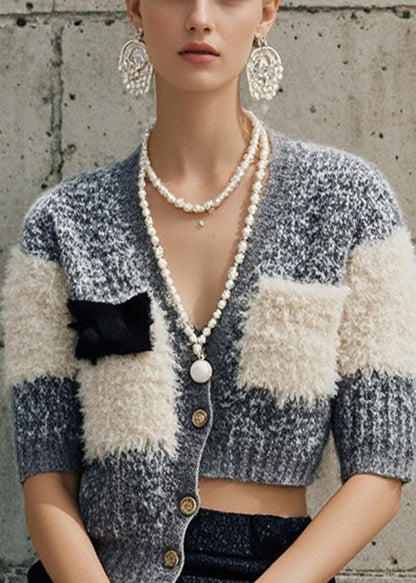 Grey Asymmetrical Patchwork Original Design Knit Tops Spring