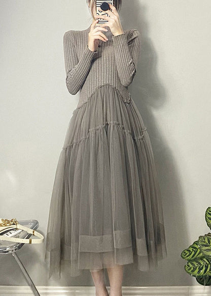 Yellow Asymmetrical Tulle Patchwork Long Dresses Fall