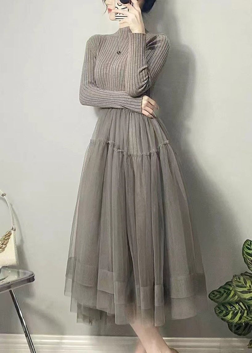 Yellow Asymmetrical Tulle Patchwork Long Dresses Fall