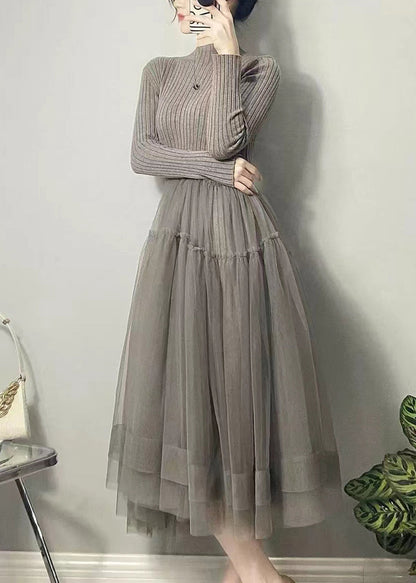 Blue Asymmetrical Tulle Patchwork Long Dresses Fall