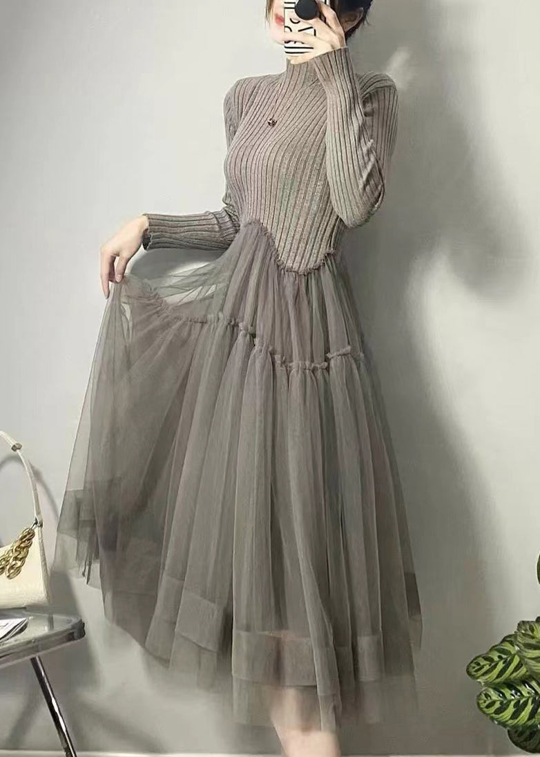 Blue Asymmetrical Tulle Patchwork Long Dresses Fall
