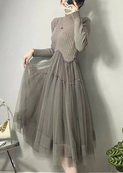 Blue Asymmetrical Tulle Patchwork Long Dresses Fall