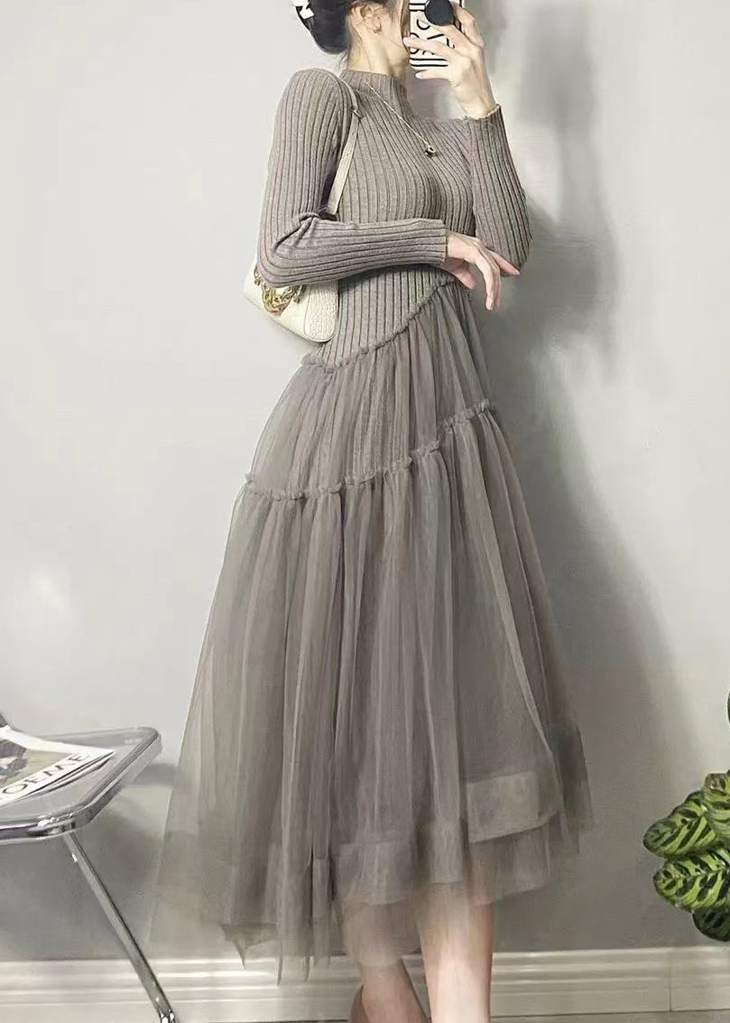 Blue Asymmetrical Tulle Patchwork Long Dresses Fall
