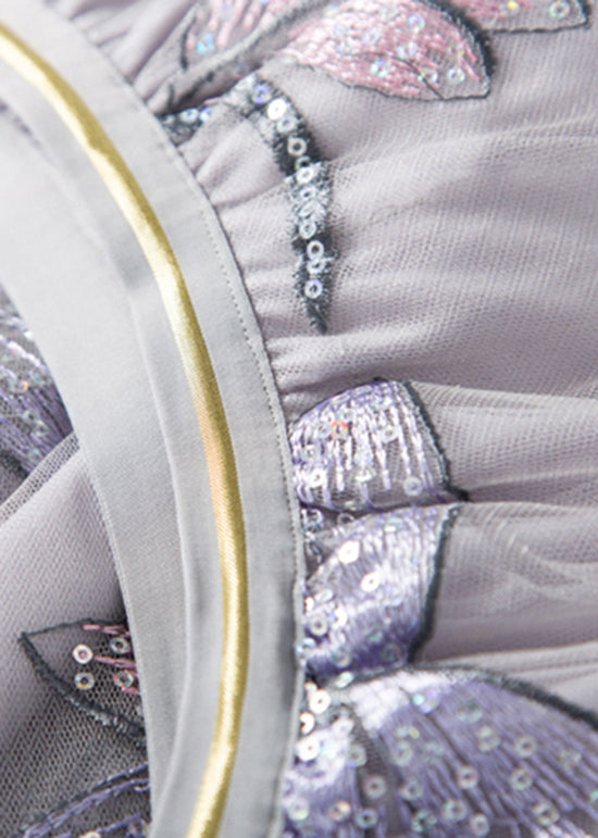 Grey Embroidered Butterfly Wrinkled Tulle Skirts Spring