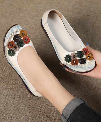 Grey Faux Leather Flower Splicing Flats Shoes