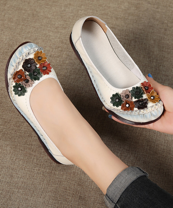 Grey Faux Leather Flower Splicing Flats Shoes