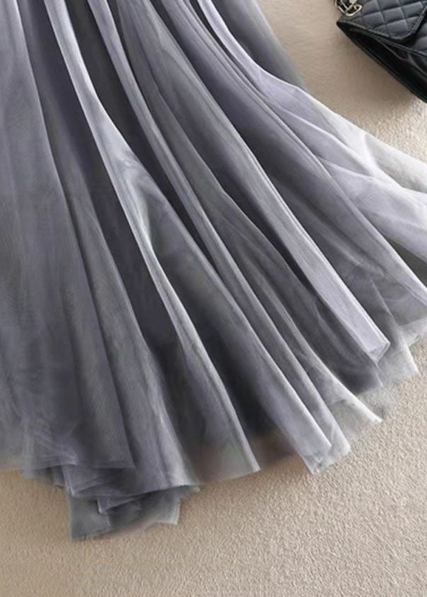 Grey High Waist Patchwork Tulle Skirt Spring