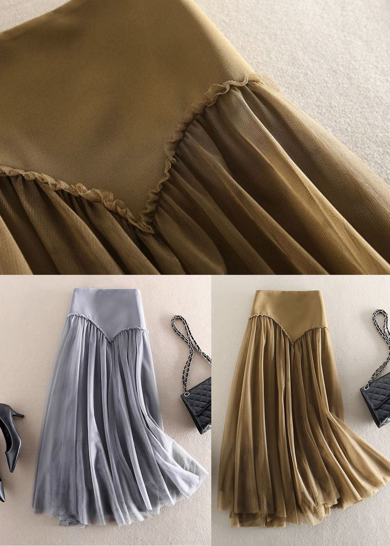 Grey High Waist Patchwork Tulle Skirt Spring