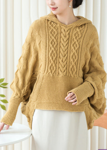 Grey Hooded Pockets Patchwork Knitted Cotton Thread Tops Fall