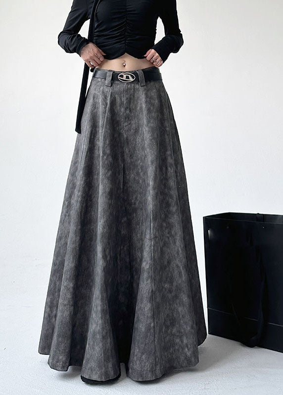 Grey Patchwork Tie Dye Pockets High Waist a Line Skirts