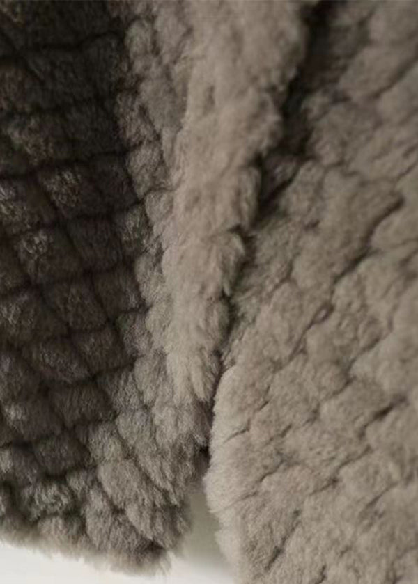 Grey Pockets Button Patchwork Wool Jacket Winter