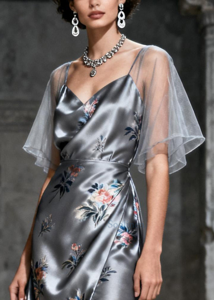 Grey Print Patchwork Tulle Party Dresses Summer
