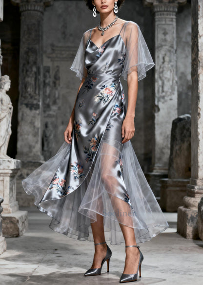 Grey Print Patchwork Tulle Party Dresses Summer