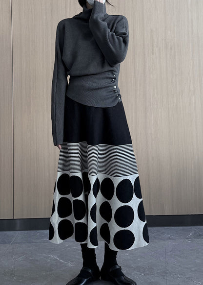 Grey Turtle Neck Asymmetrical Design Knit Pullover Winter