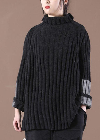 Grey Turtleneck Side Open Fall Cozy Sweater