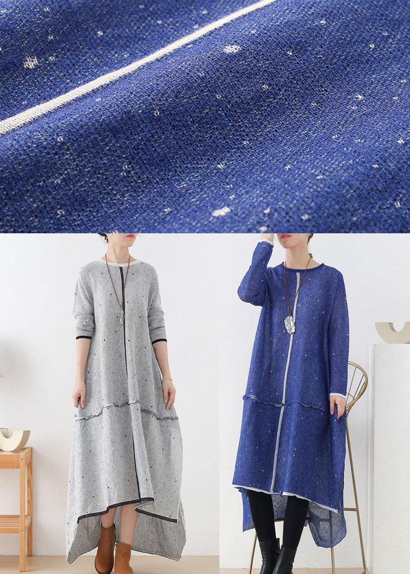 Grey White Low High Side Open Fall Knitted Dress