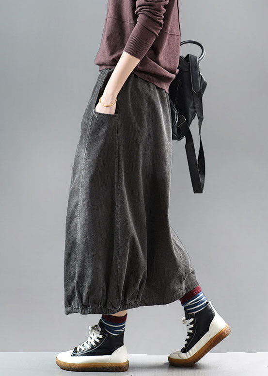 Grey Black Wrinkled Patchwork Corduroy Skirts Spring