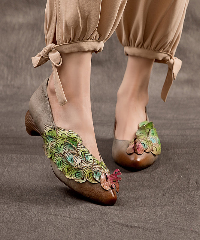 Grey Peacock Embossed Chunky High Heels