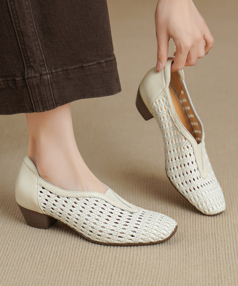 Hollow Out Chunky Sandals Brown Sheepskin