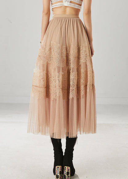 Khaki Embroidered Tulle Skirt Summer