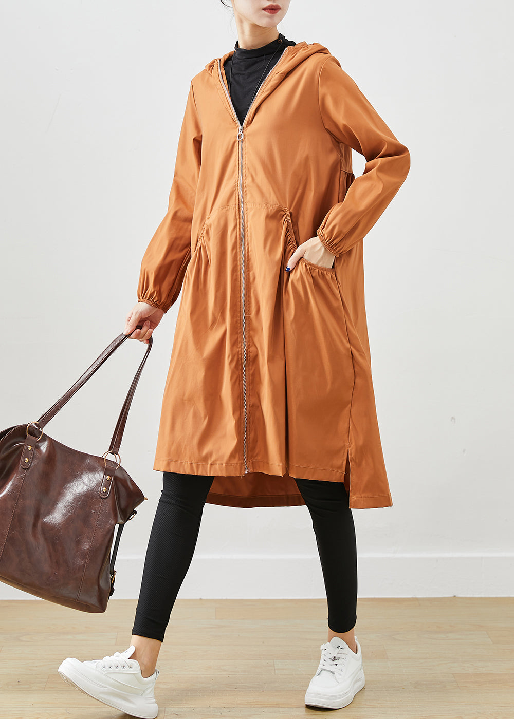 Khaki Hooded Pockets Cotton Trench Fall