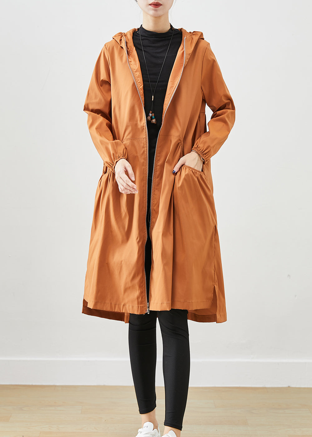 Khaki Hooded Pockets Cotton Trench Fall