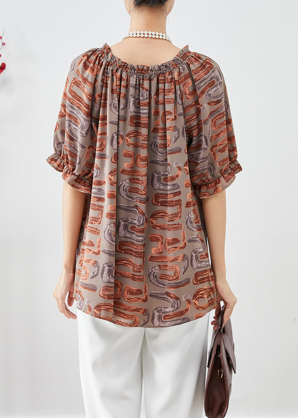 Khaki Oversized Print Chiffon Blouse Tops Summer