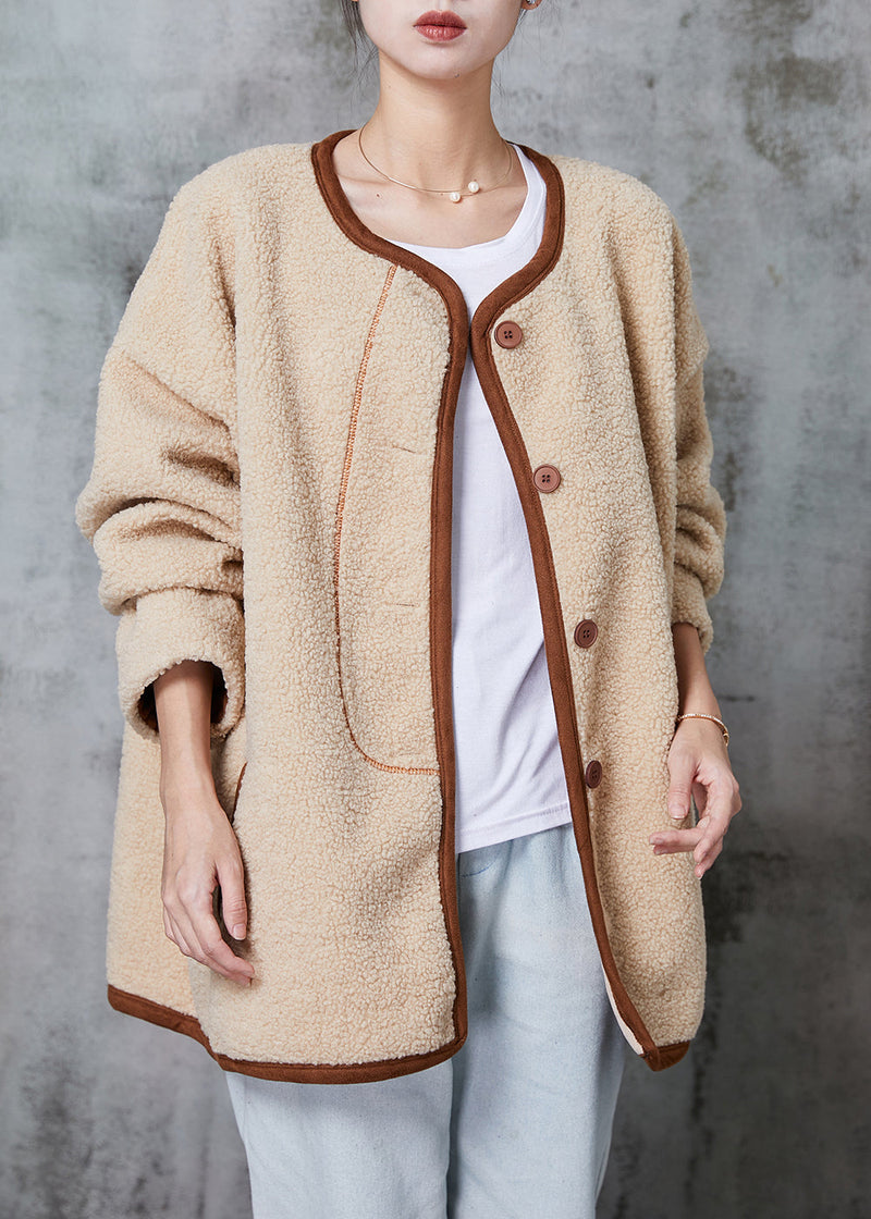 Khaki Oversized Warm Faux Fur Teddy Jackets Winter