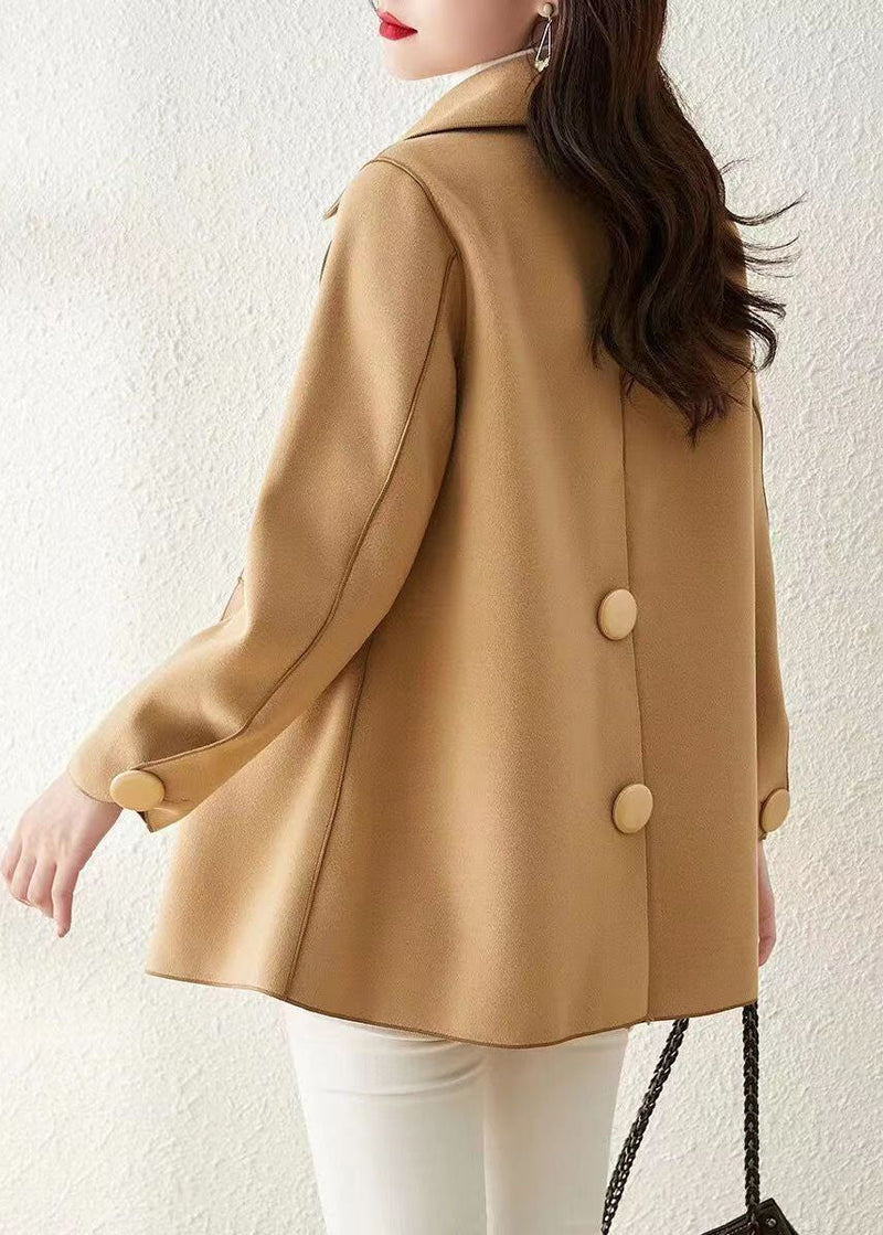 Khaki Peter Pan Collar Button Patchwork Woolen Coat Fall