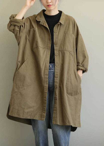 Khaki Peterpan Collar Button Cotton Trench Spring