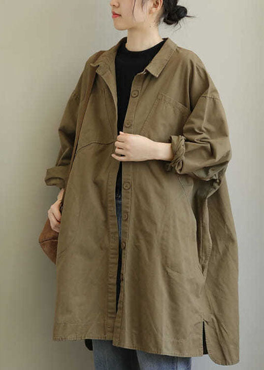 Khaki Peterpan Collar Button Cotton Trench Spring