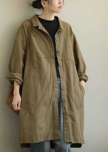 Khaki Peterpan Collar Button Cotton Trench Spring