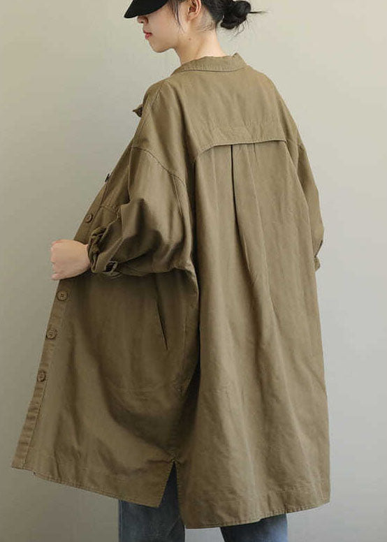 Khaki Peterpan Collar Button Cotton Trench Spring