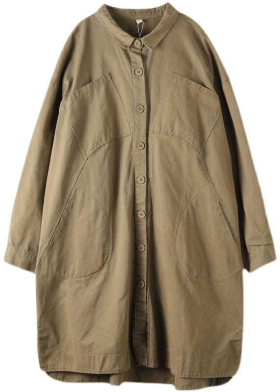 Khaki Peterpan Collar Button Cotton Trench Spring