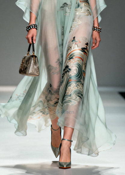 Lake Green Oversized Print Chiffon Robe Dresses Summer