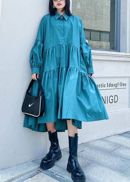 Lapel Cinched Spring Clothes for Fabrics Blue Dresses