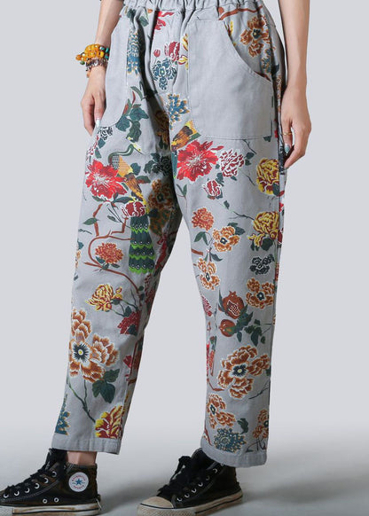 Light Blue Pockets Print Denim Straight Pants Spring