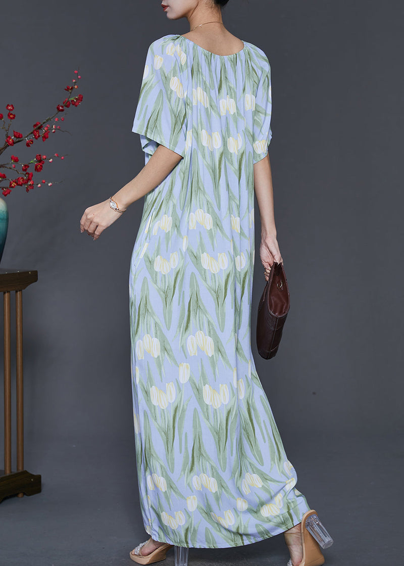 Light Blue Print Cotton Beach Dresses Summer