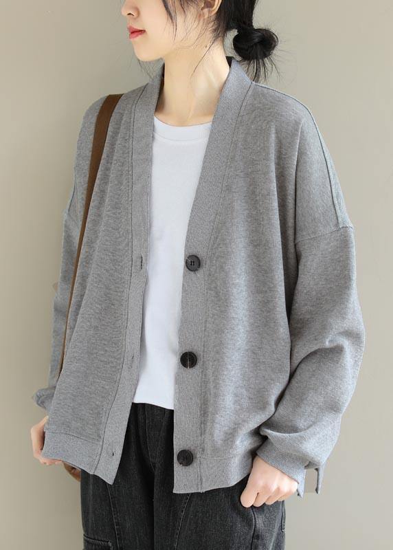 Light Gray Clothes Gifts V Neck Button Down Spring Jackets