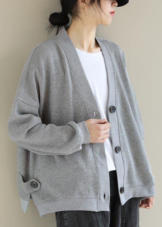 Light Gray Clothes Gifts V Neck Button Down Spring Jackets