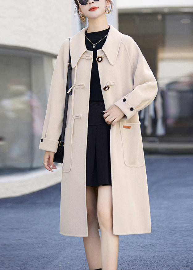 Light Green Button Pockets Patchwork Cashmere Coats Fall