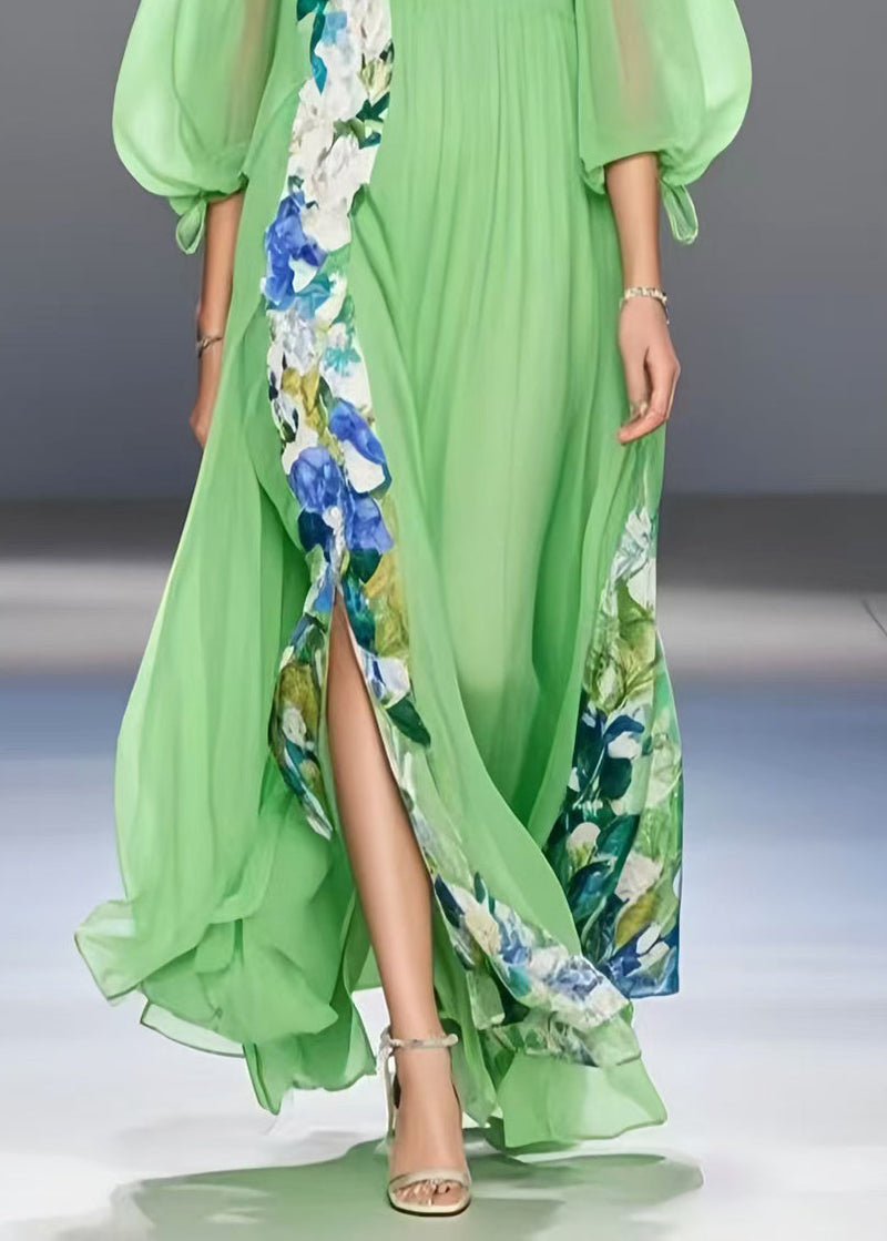 Light Green Patchwork Side Open Chiffon Party Dresses Bracelet Sleeve