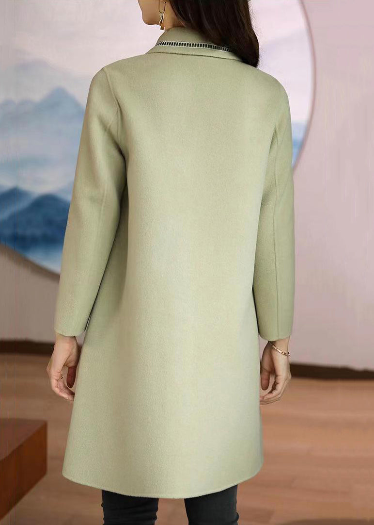 Light Green Peter Pan Collar Button Patchwork Woolen Coat Winter