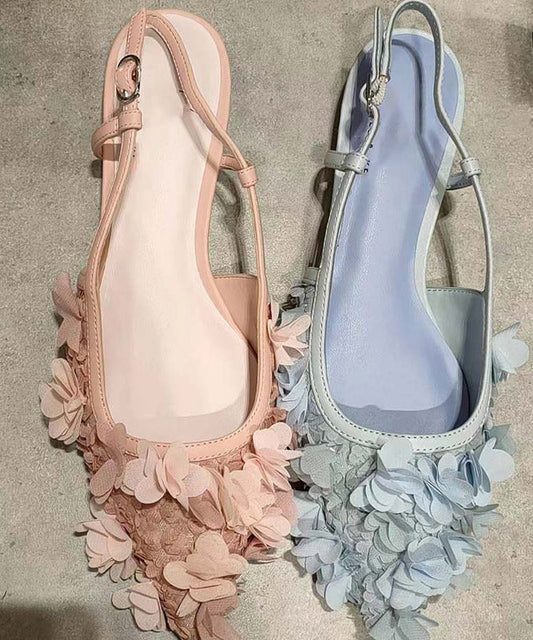 Light Green Satins Flowe Buckle Strap Flat Sandals