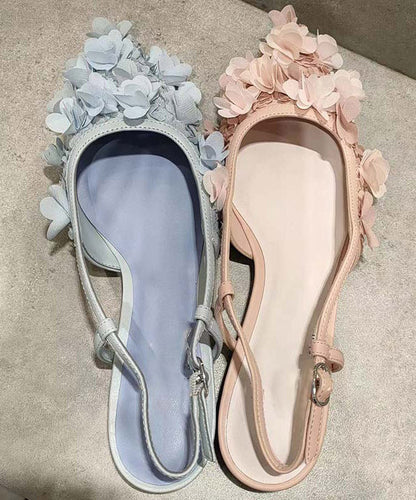 Light Green Satins Flowe Buckle Strap Flat Sandals