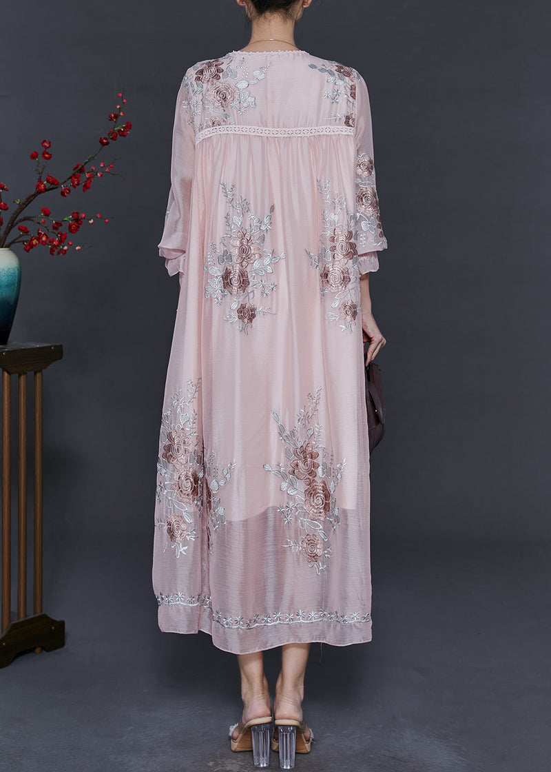 Light Pink Embroidered Silk Holiday Dress Spring