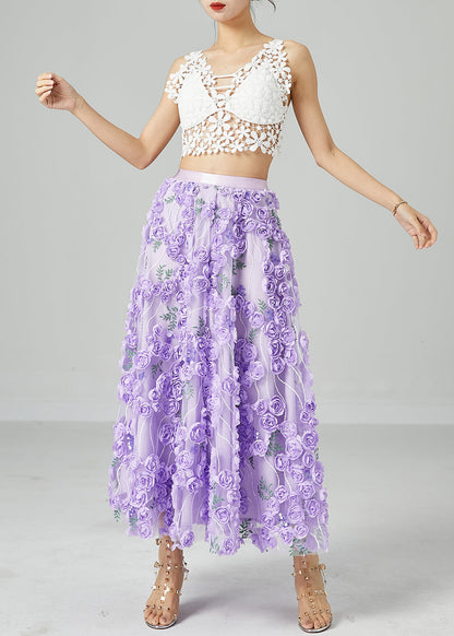 Light Purple Embroideried Tulle Skirts Summer