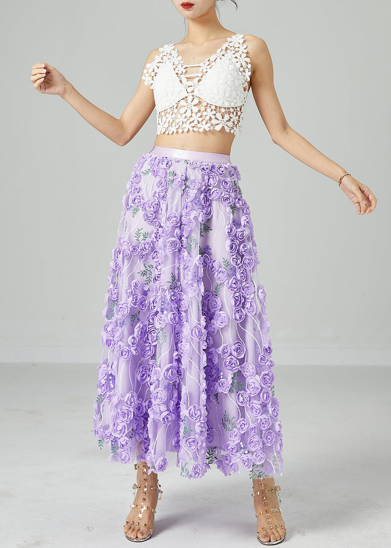 Light Purple Embroideried Tulle Skirts Summer