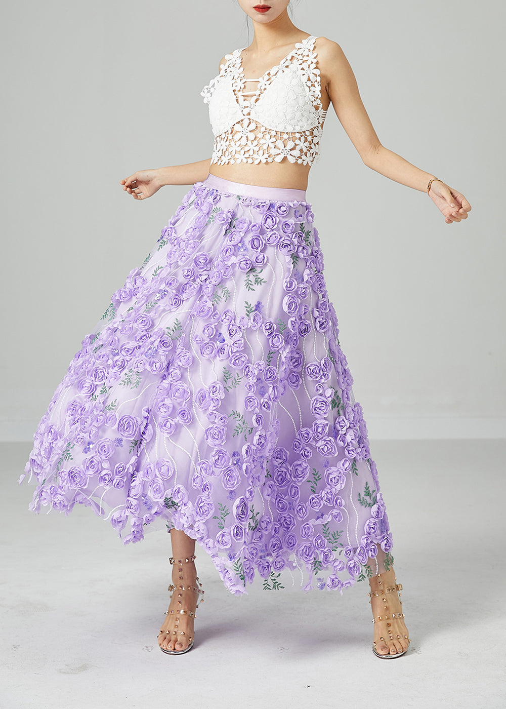 Light Purple Embroideried Tulle Skirts Summer