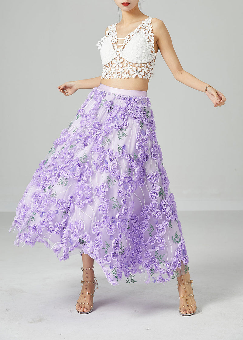 Light Purple Embroideried Tulle Skirts Summer